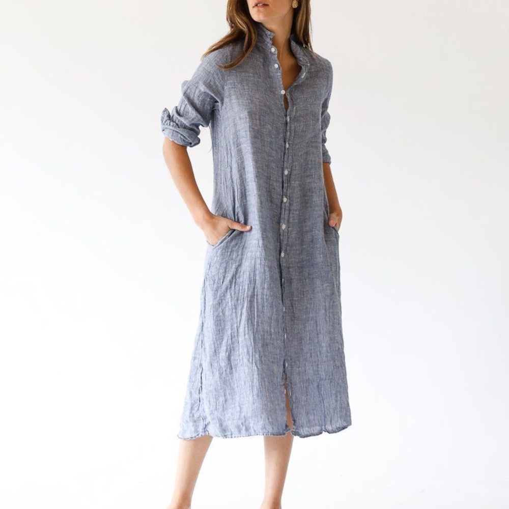 CP SHADES 100% Linen Button Down Midi Dress Size XS